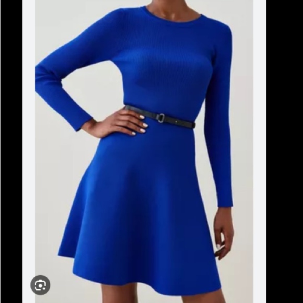 Karen Millen Crew Neck Knitted Skater Dress XS Cobalt NWT
